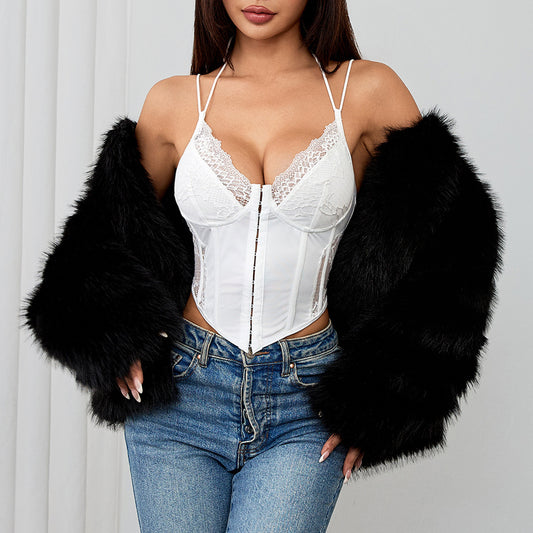 Floral Lace Halter Boned Camisole | Women's Slim Fit Corset Top