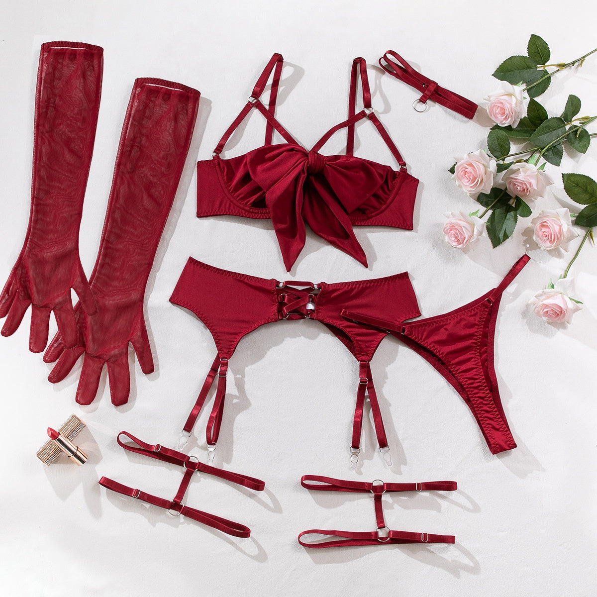 Wholesale Sexy Lingerie Set with Garter Belt Hollow Out Push-Up Four-Piece Set for Women eprolo