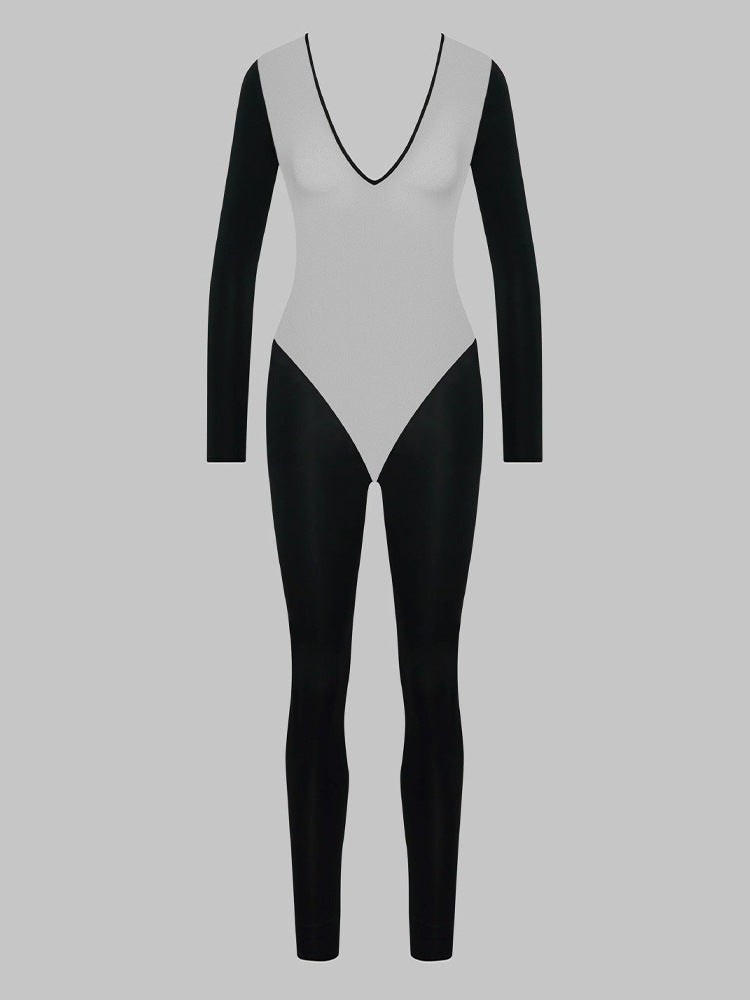 Sheer Jumpsuit Long PantsYoga Low Neck Shaping High Waist Summer Long Sleeve Set Sexy eprolo