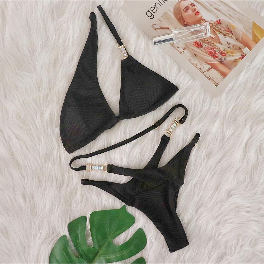 Crystal Diamond Stripe Tied Bikini Set | Women's Luxury Swimwear