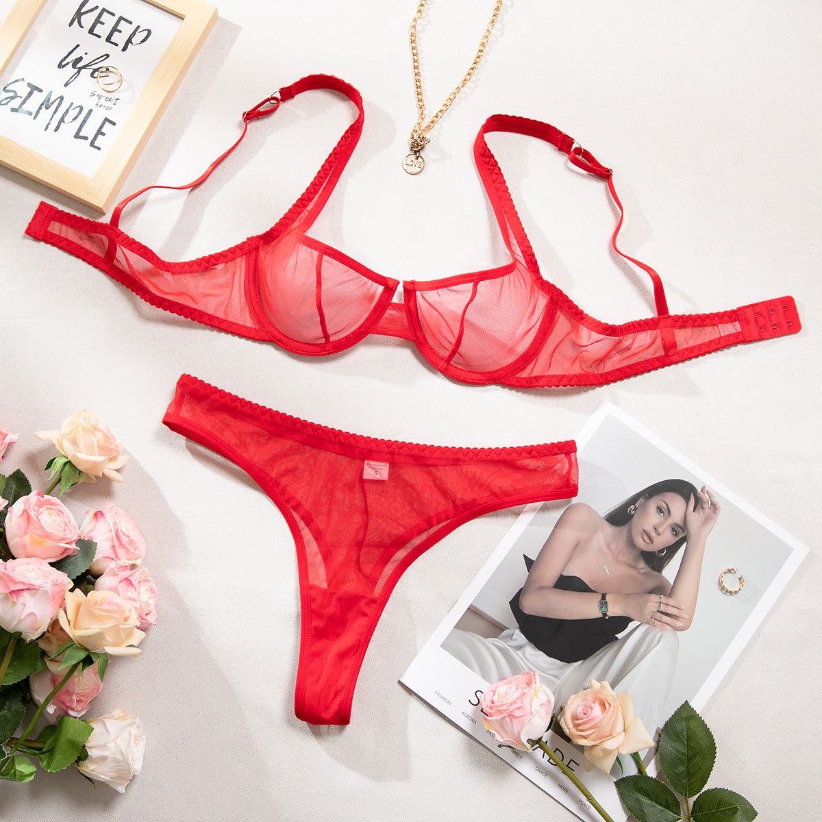 Sexy Leopard Print Lingerie Set for Women Ultra-thin Mesh Gathered Anti-sagging French Bra Suit eprolo