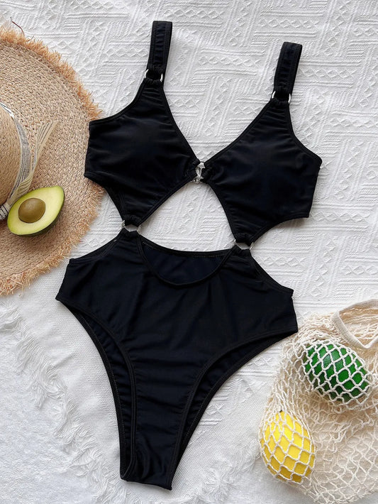 Cut-Out U-Neck Underwire One-Piece Swimsuit | Women's Black Swimwear