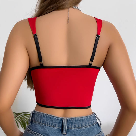 Square Neck Steel Ring Camisole Vest – Low-Cut Crop Top in Red | KYLALINGERIE