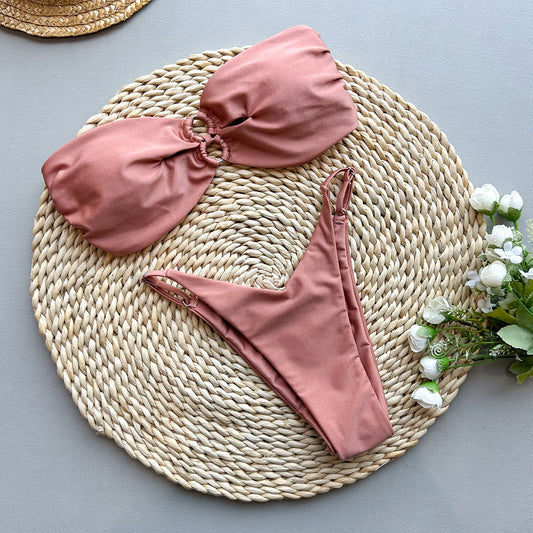 Triangle Bikini Padded Swimsuit | Women's Brown Nylon Swimwear