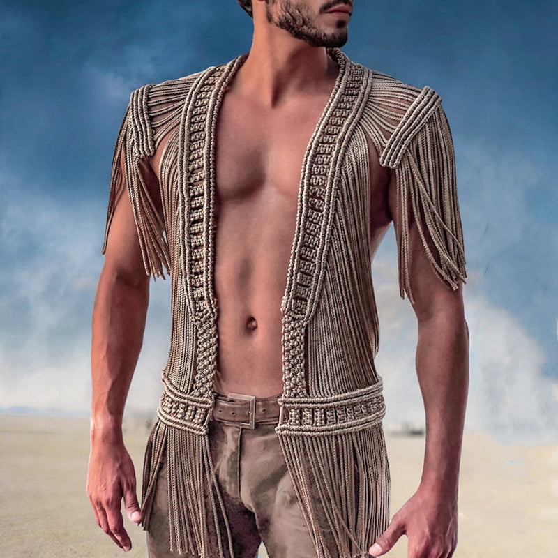 Women's handmade woven tassel long skirt, new creative Greek goddess outfit, beach travel sexy split body wrapped chest eprolo