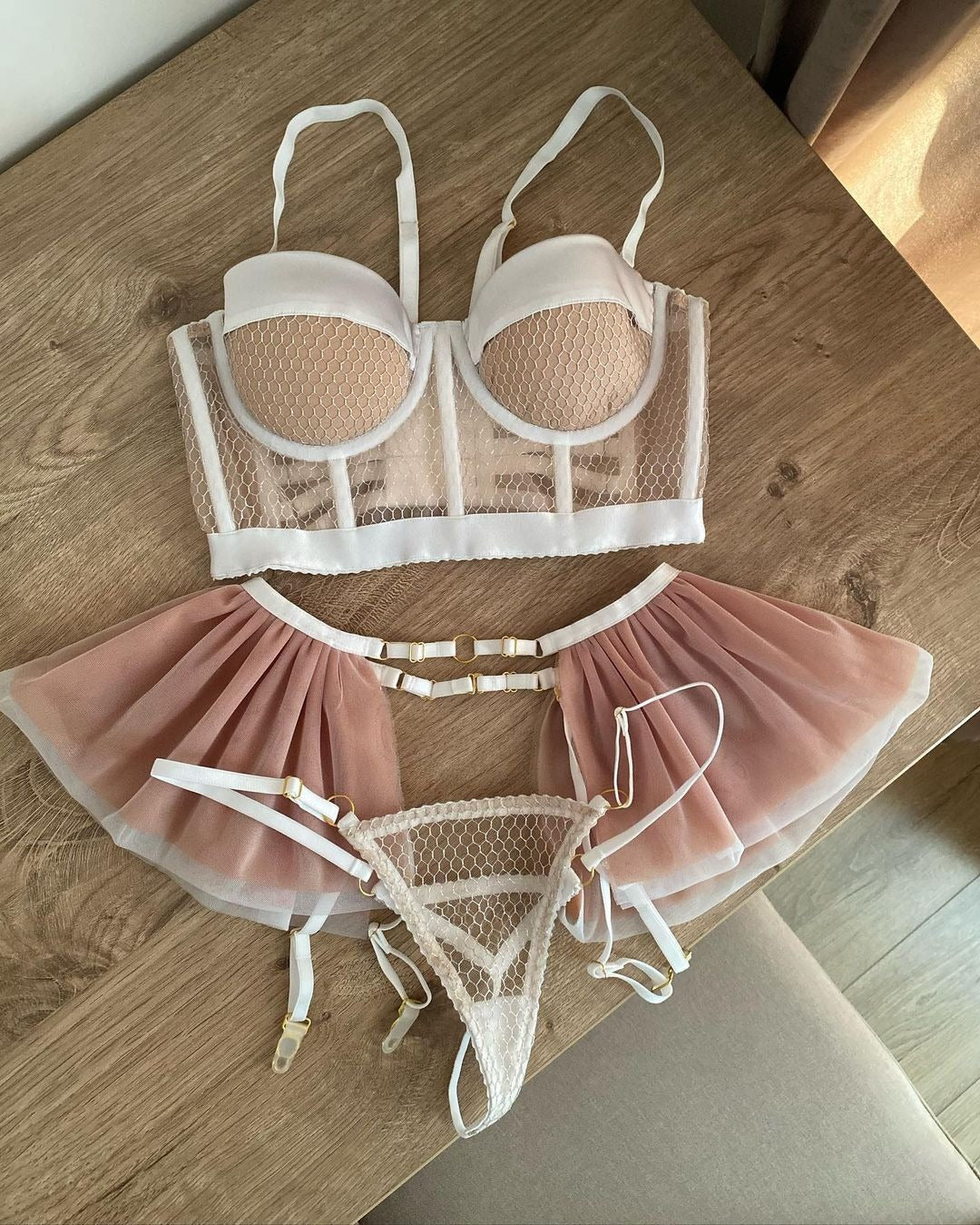 Funny Lingerie Women's Mesh Steel Ring Bra Lace Garter G-String Sexy Suit eprolo