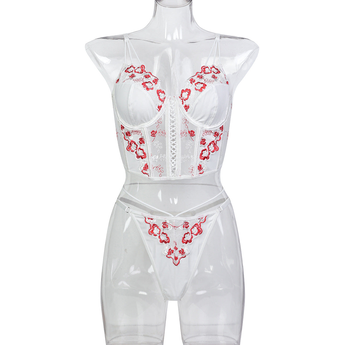 Floral Embroidery Heavy Work Crossed Complex Straps European and American New Original High-Quality Sexy Lingerie Set for Women