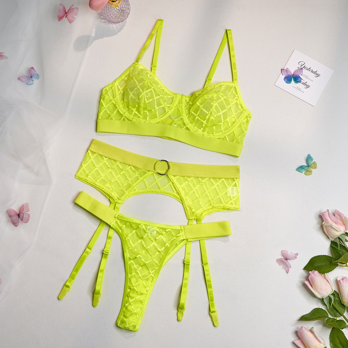 INS Funny Underwear Three Piece Set Mesh Comfortable Splice Sexy Waist Cover eprolo