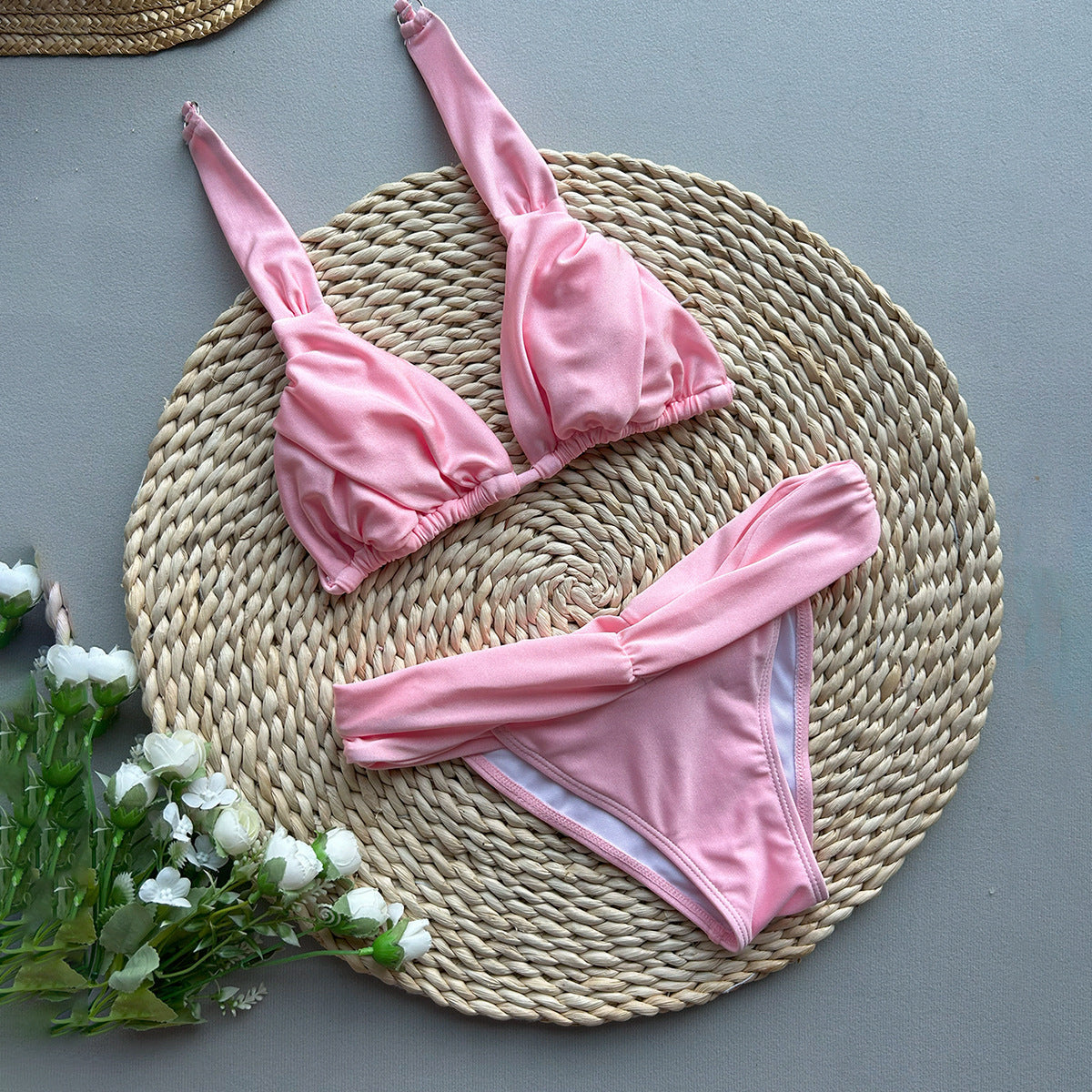 Style Solid Color Tie Cross-border Foreign Trade Separated Women's Swimsuit eprolo