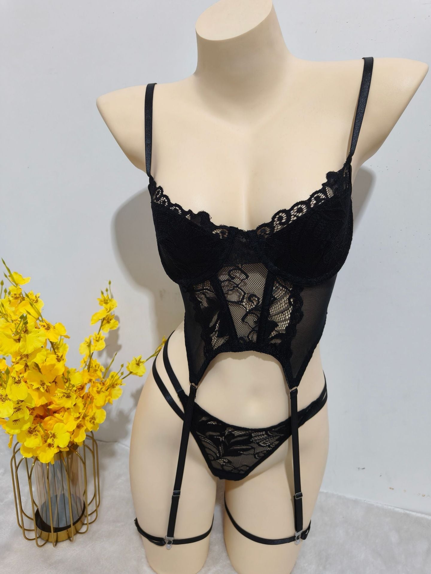 Steel Support Stocking Garter Belt One-Piece  Lingerie Pure Desire Lace Sexy Temptation Thong Set eprolo