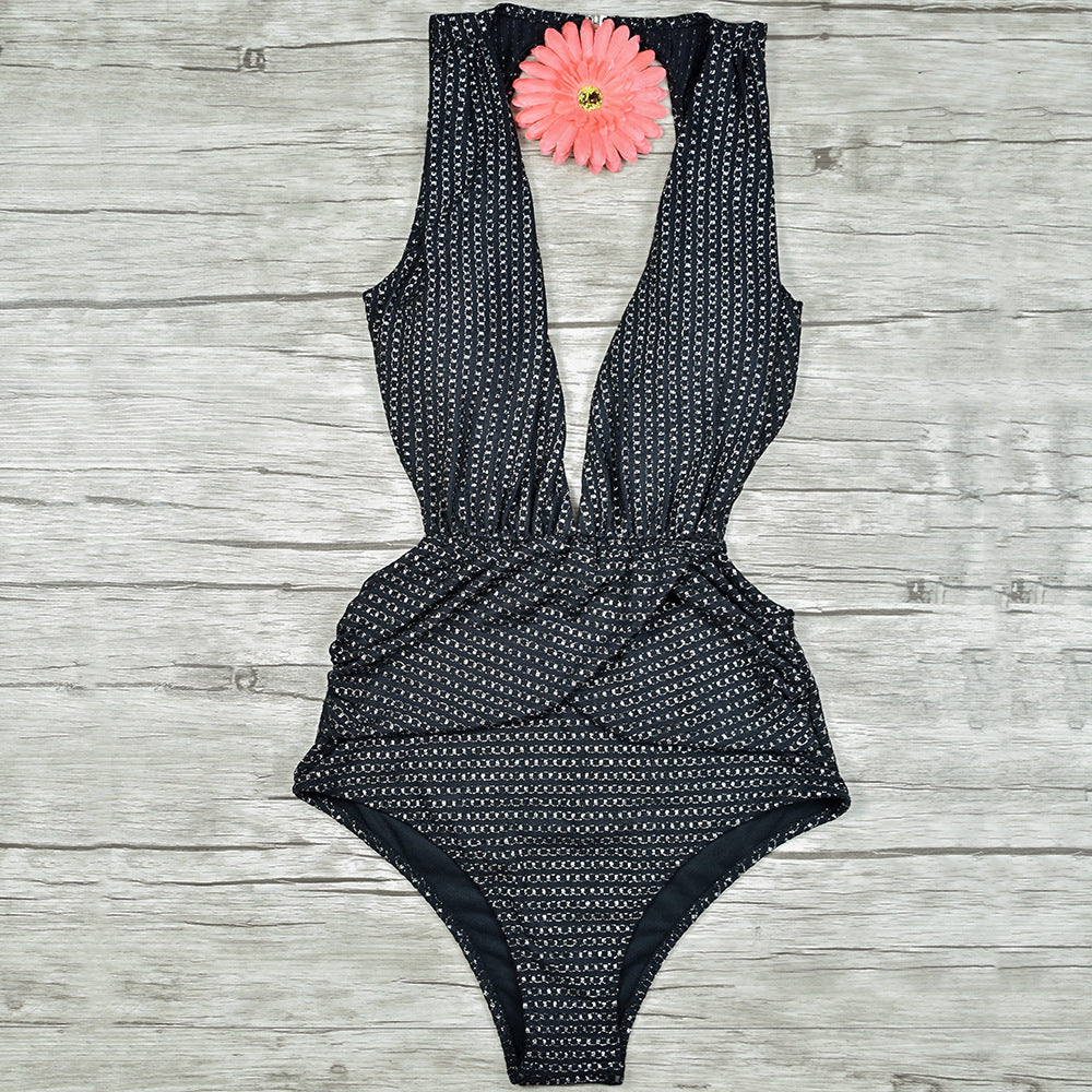 Chain Detail High-Waist Backless One-Piece Swimsuit | Women's Swimwear