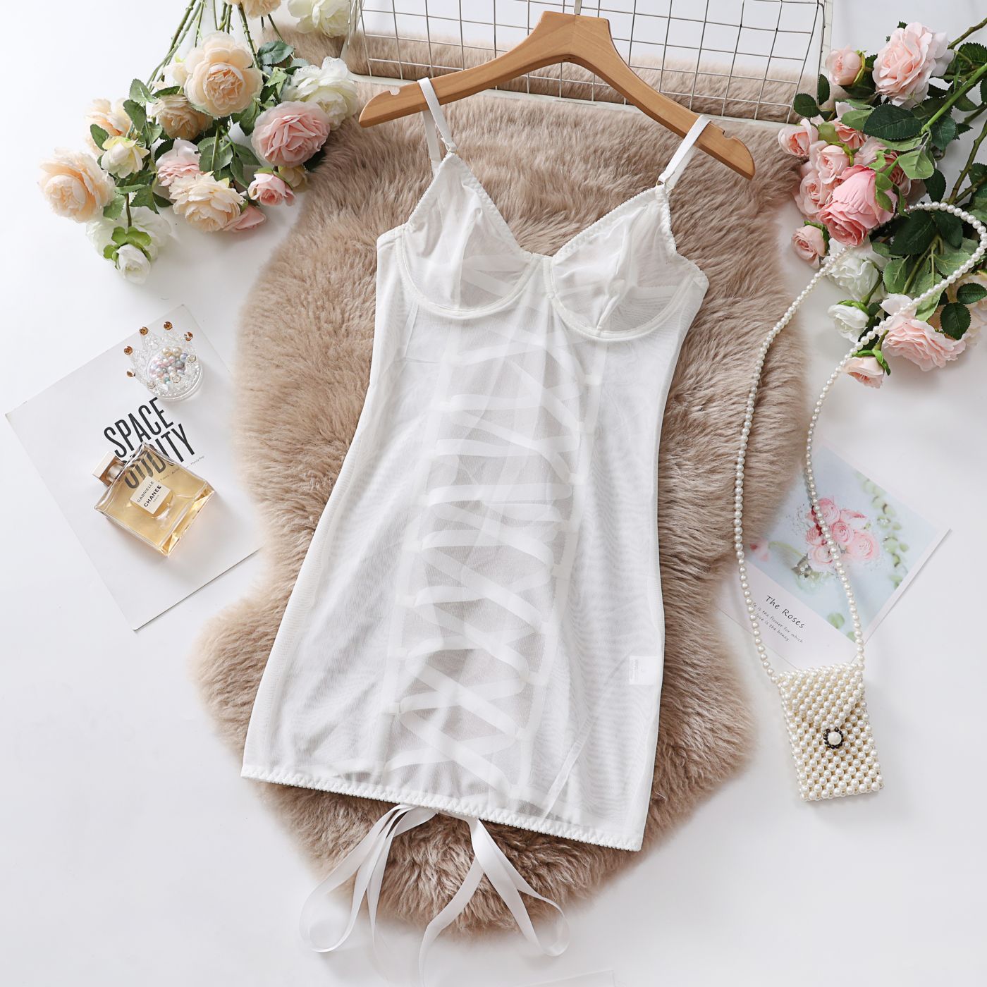 Sheer Mesh Strapless Bodysuit Lingerie – Transparent Lace Net Dress