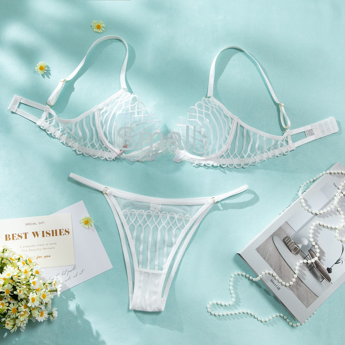 Shell Lace Bra Set - Ultra-thin Mesh Embroidered Underwire Gathered Sexy Deep U Transparent Bra Suit eprolo