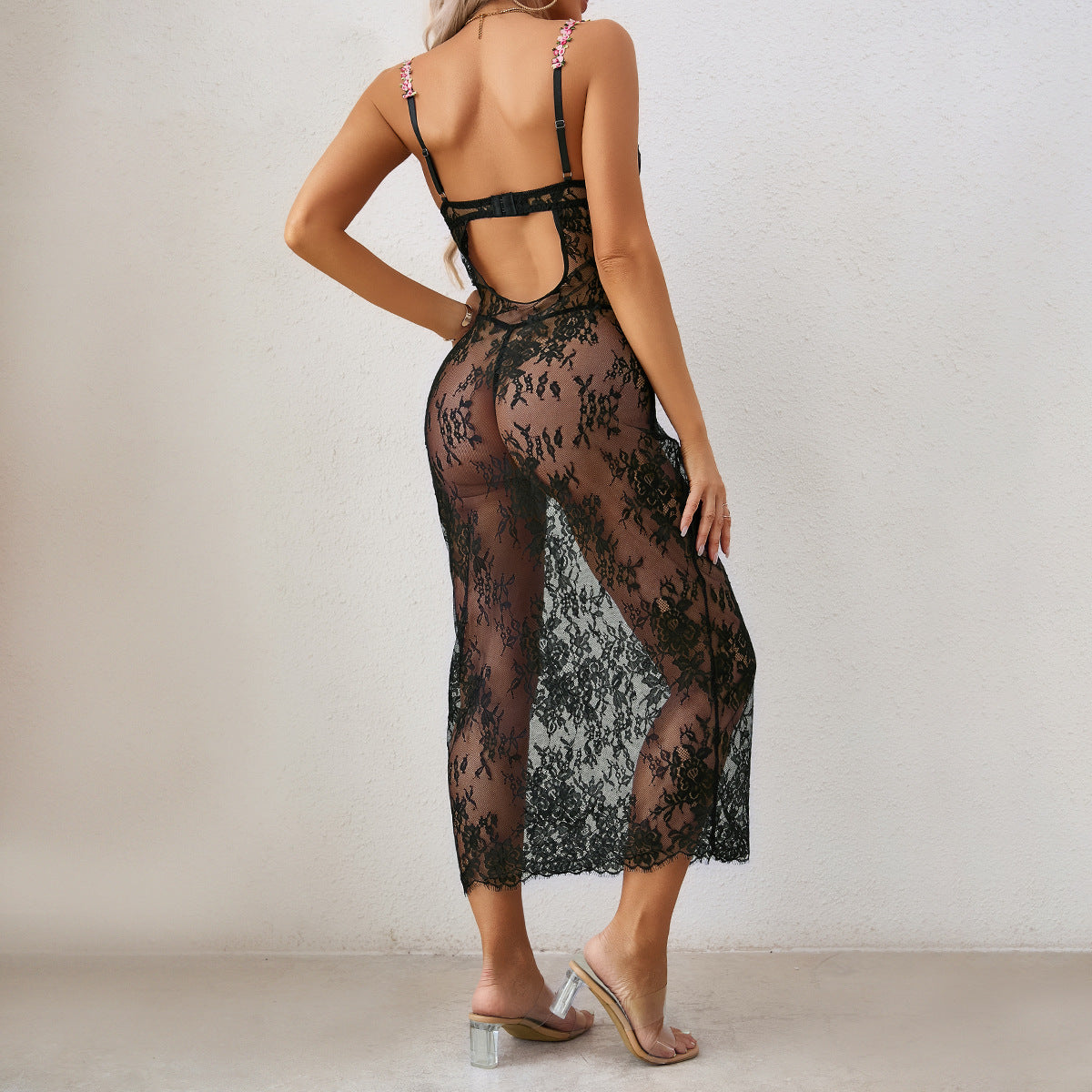 Floral Lace Strapless Long Dress Set | Women's 2-Piece Lingerie