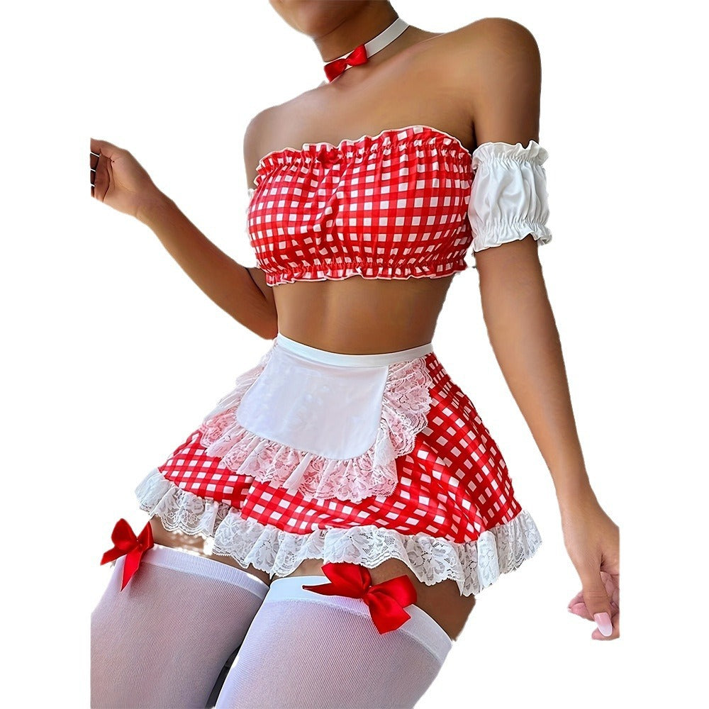 Sexy and Tempting Lingerie 4-Piece Set Passionate Maid Uniform for Women