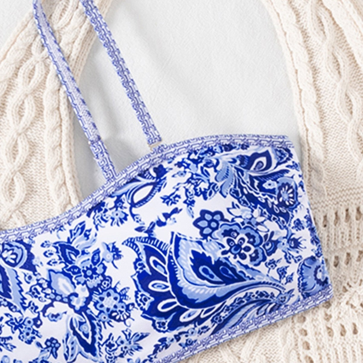Cross-border Separated Tube Top Removable Thin Shoulder Strap Printed Swimsuit Set Bikini Set eprolo