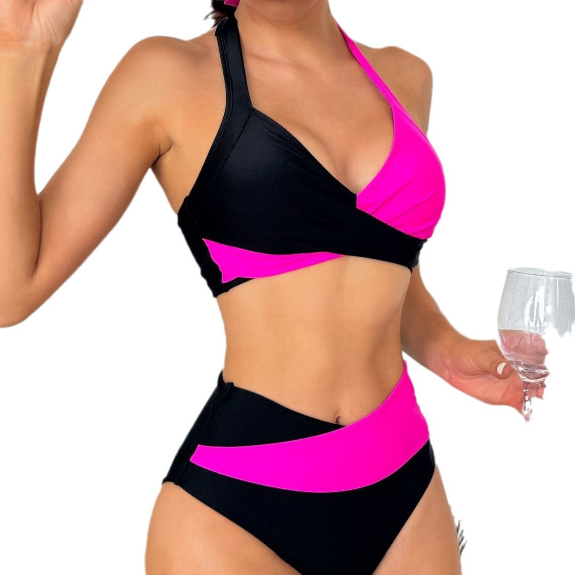 High-Waist Sexy Two-Piece Bikini Set | Women's Nylon Swimwear