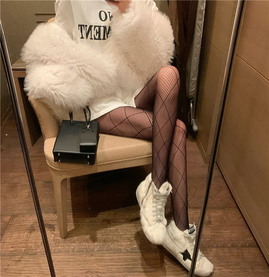 Sexy Black Silk Fishnet Socks Personality Cross Diamond Pattern Lolita Thin Section Thin Women's Trendy Ins Socks eprolo