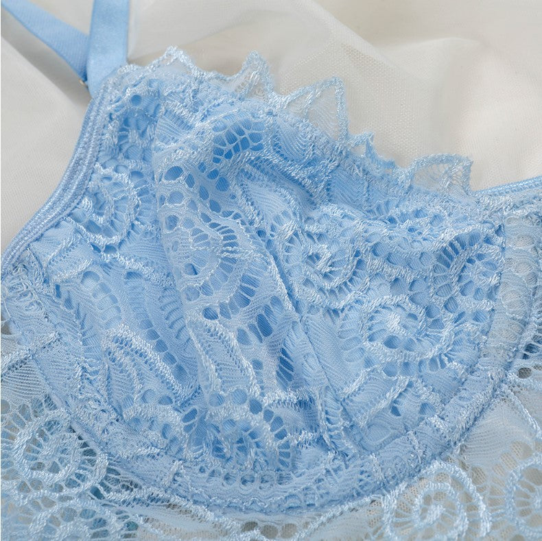 Eprolo lace heart-shaped sexy lingerie set with suspenders, featuring delicate lace and a romantic design for intimate wear.