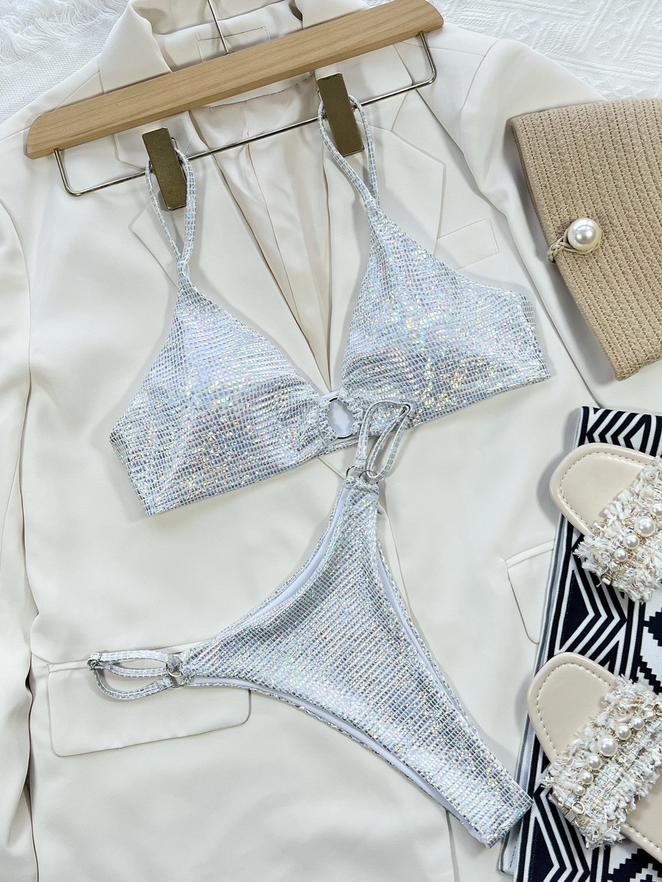 Silver Split Bikini Set | Women's Two-Piece Swimwear