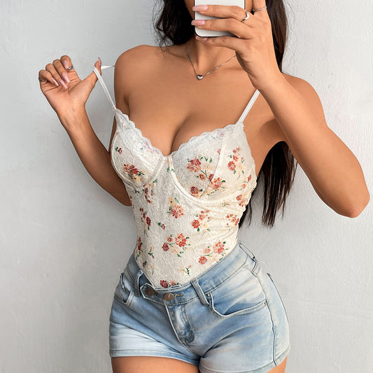 Lace Print Backless Strap Romper – High Waist Skinny Jumpsuit | KYLALINGERIE
