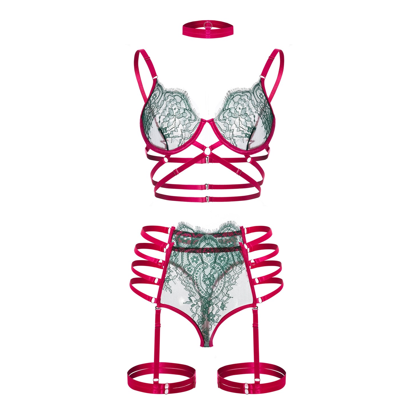 Thin lace bra set bundled underwear women's garter straps