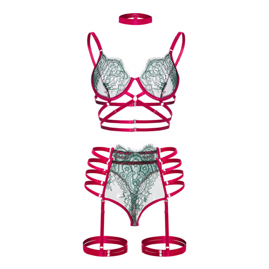 Thin lace bra set bundled underwear women's garter straps