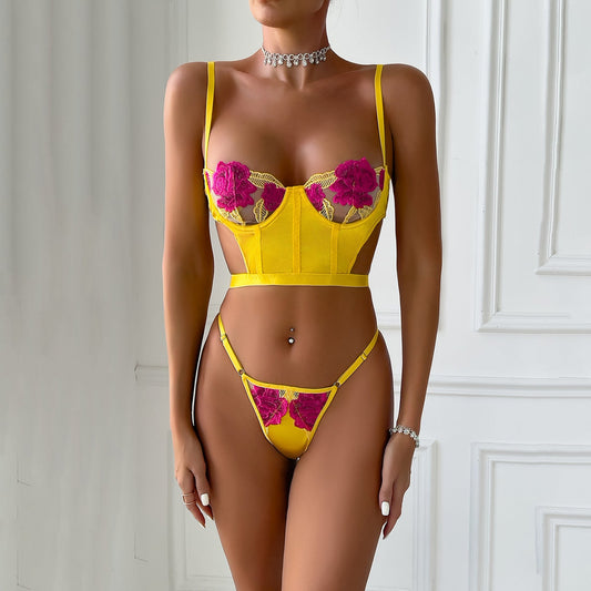 Hot selling erotic lingerie flower sexy set embroidered two-piece set eprolo