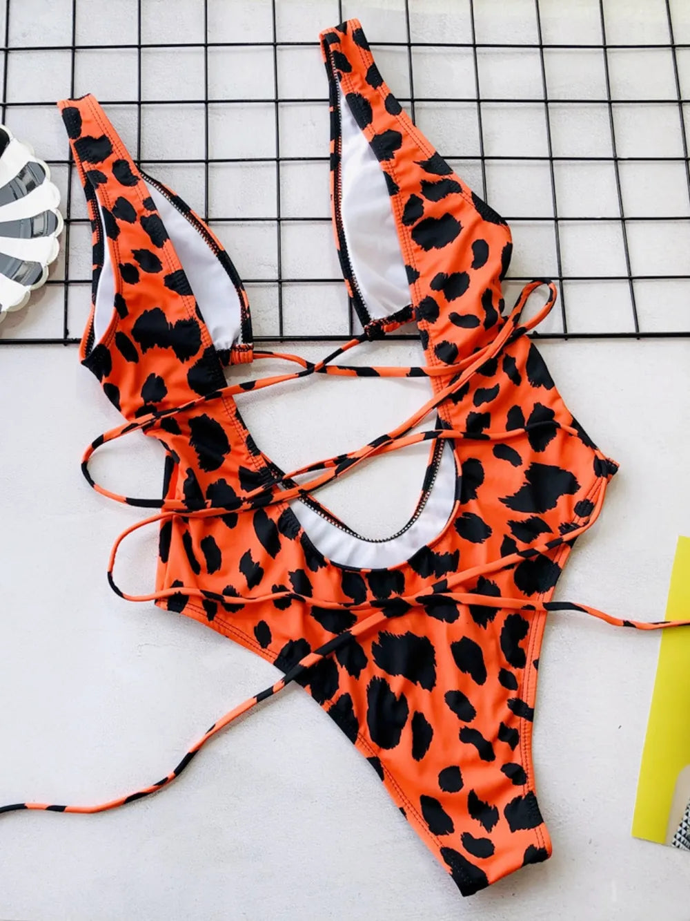 Snake Print Lace-Up Backless One-Piece Swimsuit | Women's Swimwear