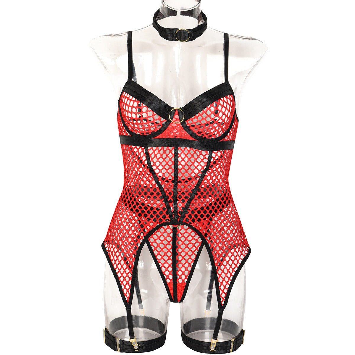 Fun Skirt 3 Piece Set of Quick Selling Popular Large Mesh Splice with Steel Ring Hanging Neck and Leg Ring Underwear 3367 eprolo