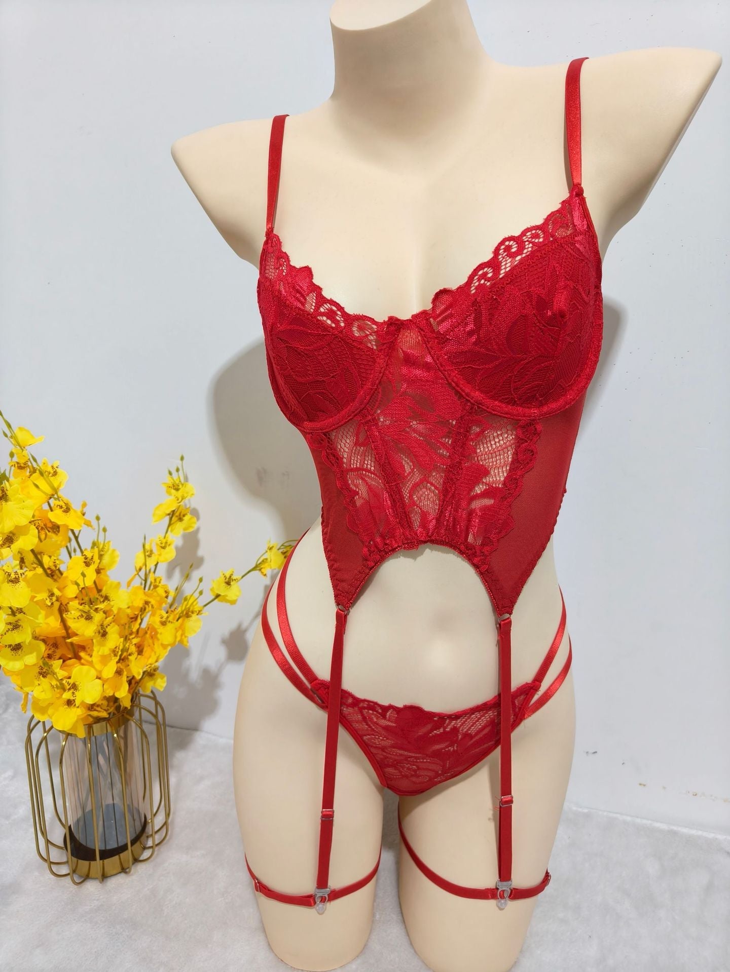 Steel Support Stocking Garter Belt One-Piece  Lingerie Pure Desire Lace Sexy Temptation Thong Set eprolo