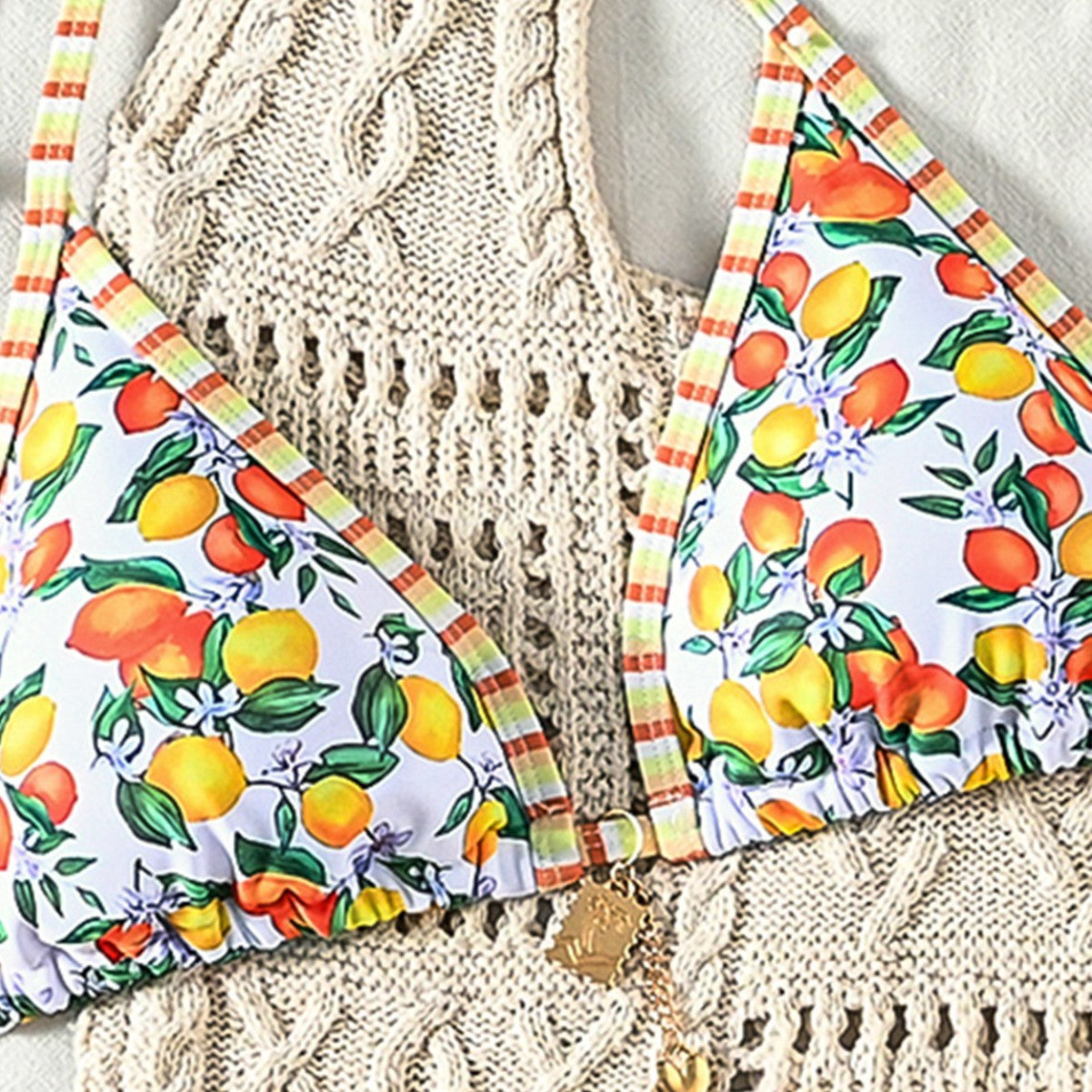 Women's Fruit Print Tie-Strap Sexy Bikini Two-Piece Swimsuit eprolo