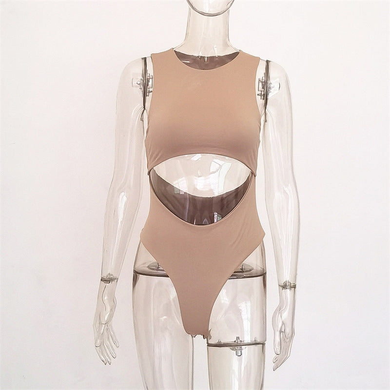 Eprolo sleeveless pullover jumpsuit with hollow-out design, revealing midriff and navel, stylish and sexy for casual or nightwear.