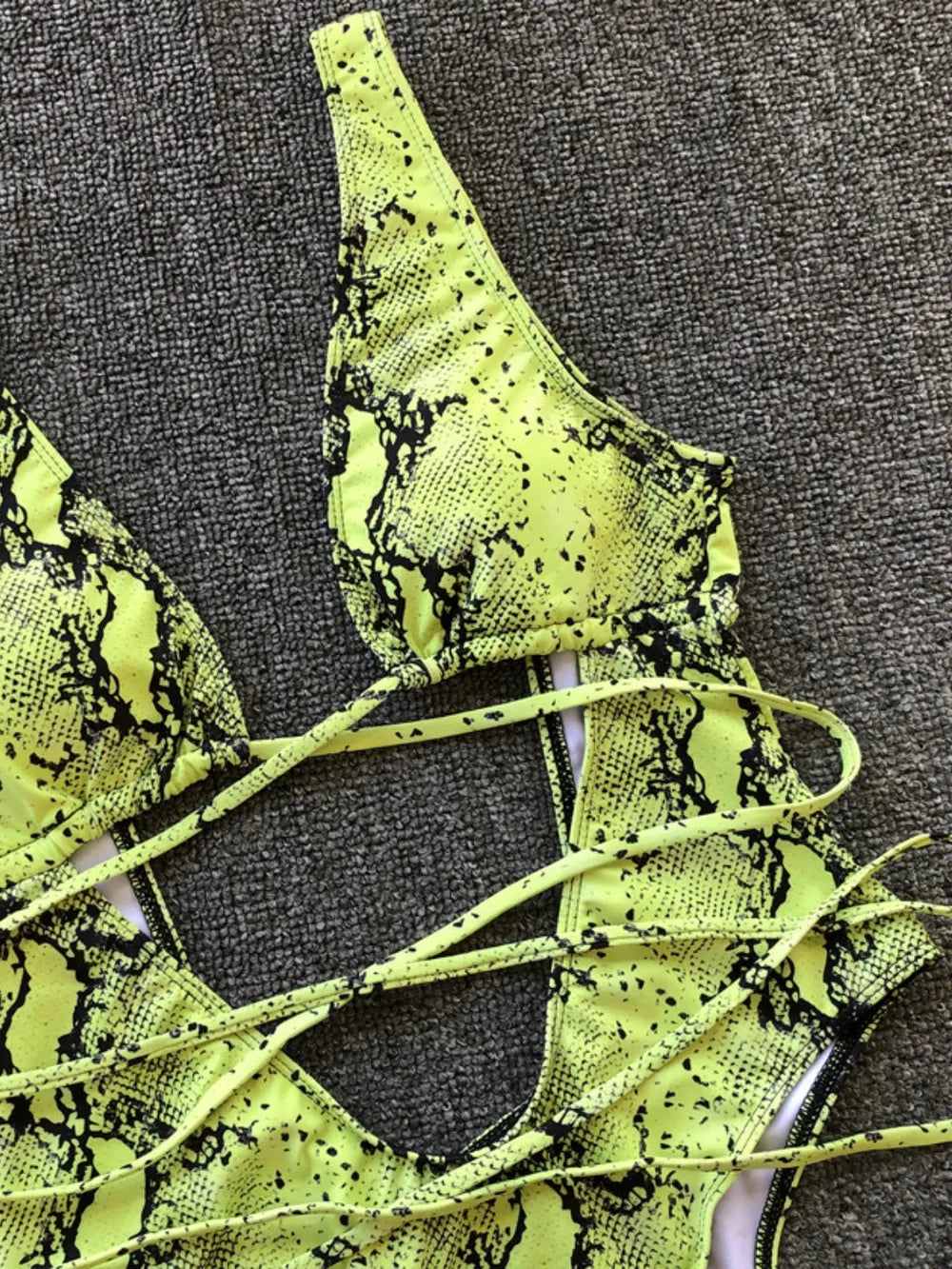 Snake Print Lace-Up Backless One-Piece Swimsuit | Women's Swimwear