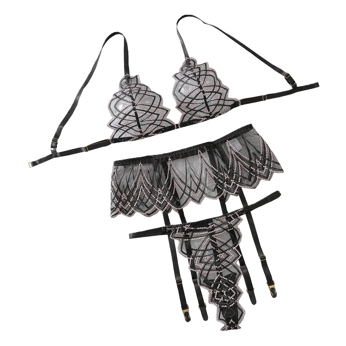 Mesh Perspective Slimming Bra Set Sexy Underwear Underwear 3-Piece Set