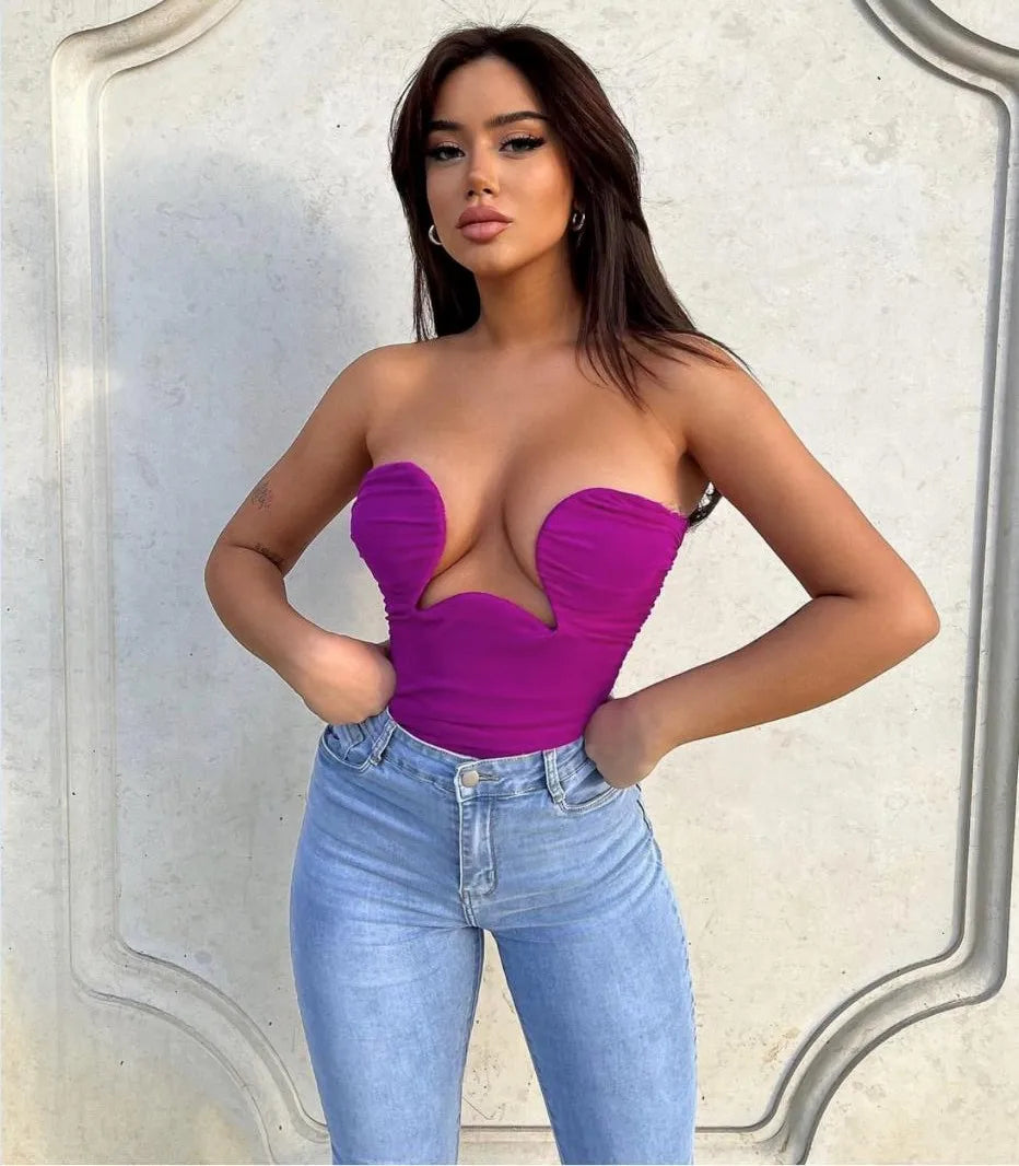 Hot Sale Colors Women Sexy Strapless Bodycon Mini Tops Rayon Bandage Casual Fashion Nightclub Party Wear High Quality eprolo
