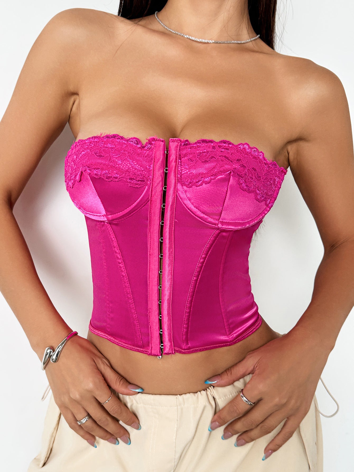 Fishbone Steel Ring Strapless Lace Vest – Slim Fit Corset Top | KYLALINGERIE