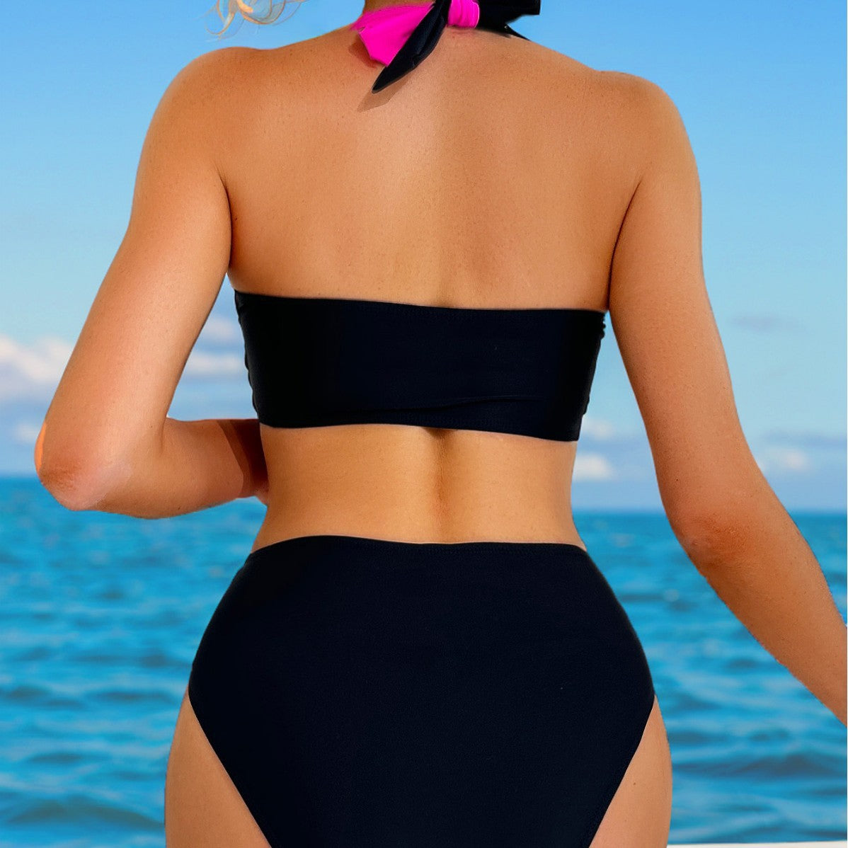 High-Waist Sexy Two-Piece Bikini Set | Women's Nylon Swimwear
