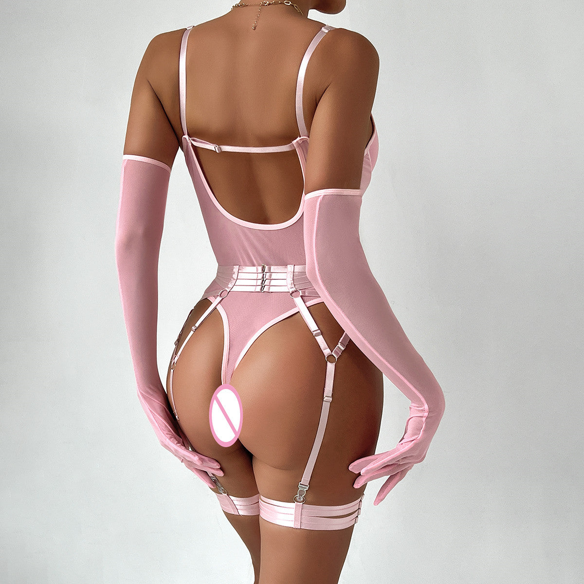 Sexy Sheer Mesh Bodysuit with Gloves and Bandage - Transparent Lingerie Set eprolo