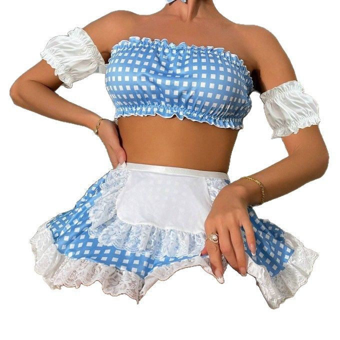 Dual-Colour Plaid Uniform Lingerie Set – 5-Piece Role-Play Costume | KYLALINGERIE
