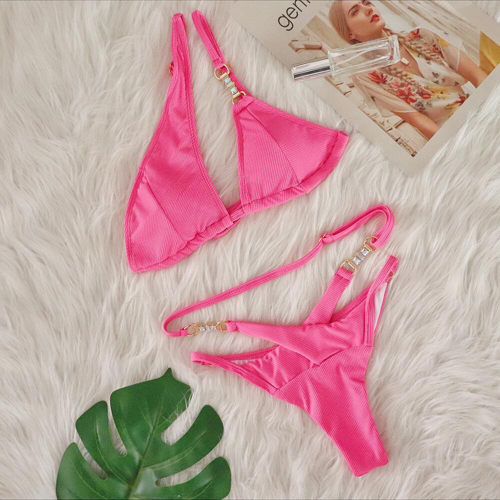 Crystal Diamond Stripe Tied Bikini Set | Women's Luxury Swimwear