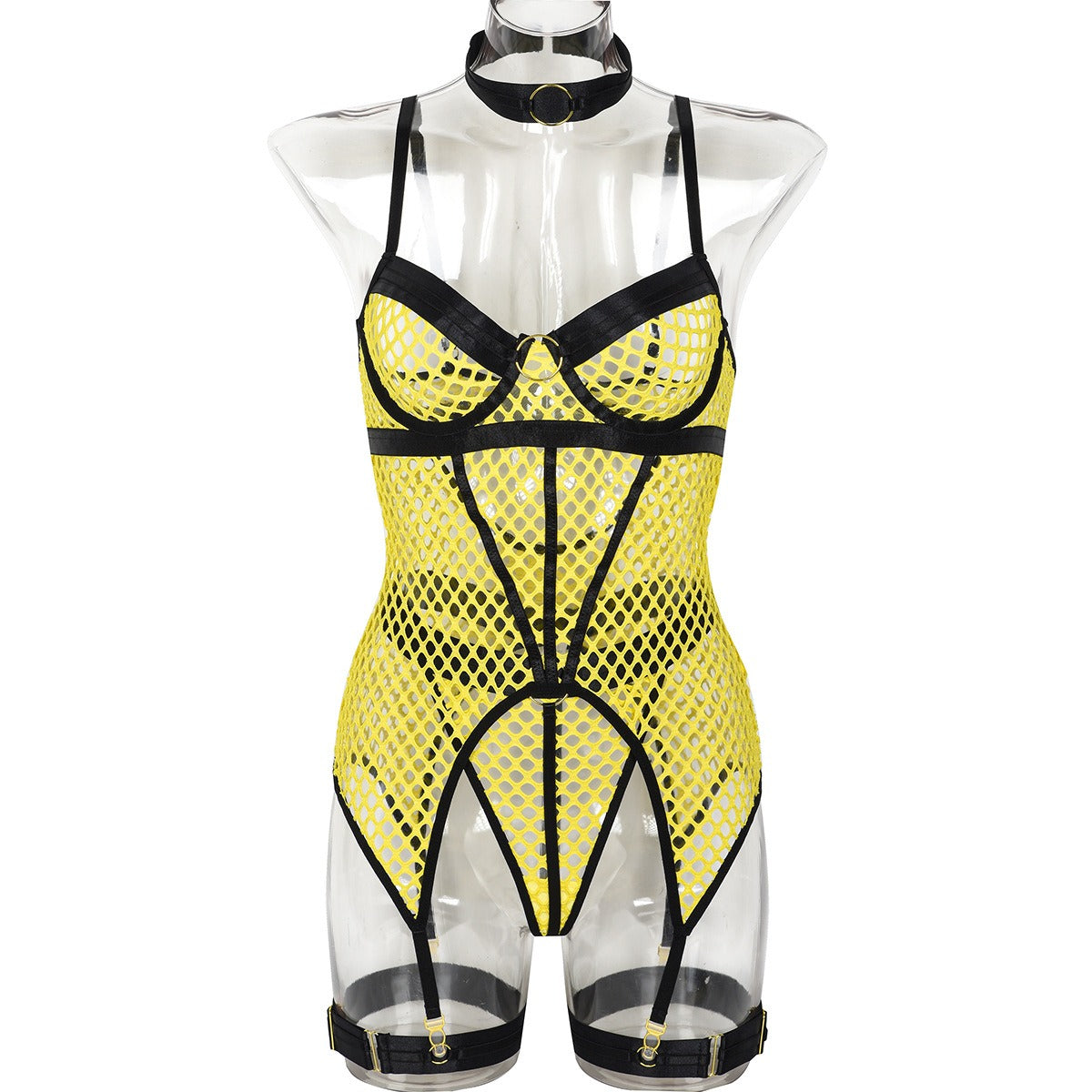 Fun Skirt 3 Piece Set of Quick Selling Popular Large Mesh Splice with Steel Ring Hanging Neck and Leg Ring Underwear 3367 eprolo