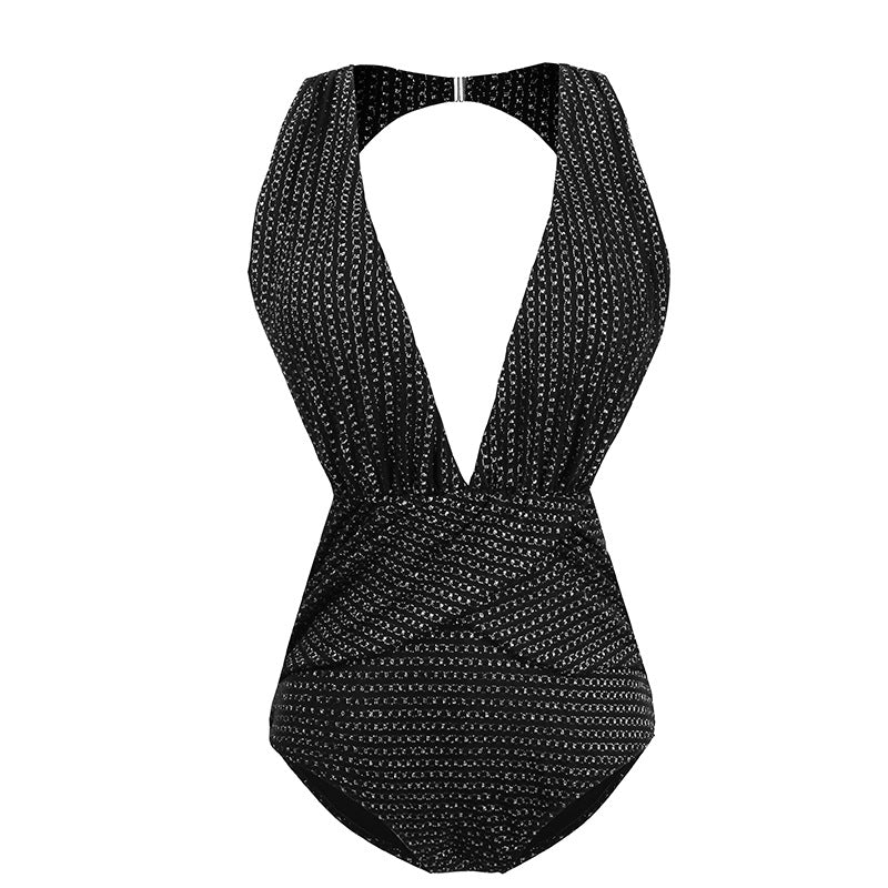 Chain Detail High-Waist Backless One-Piece Swimsuit | Women's Swimwear