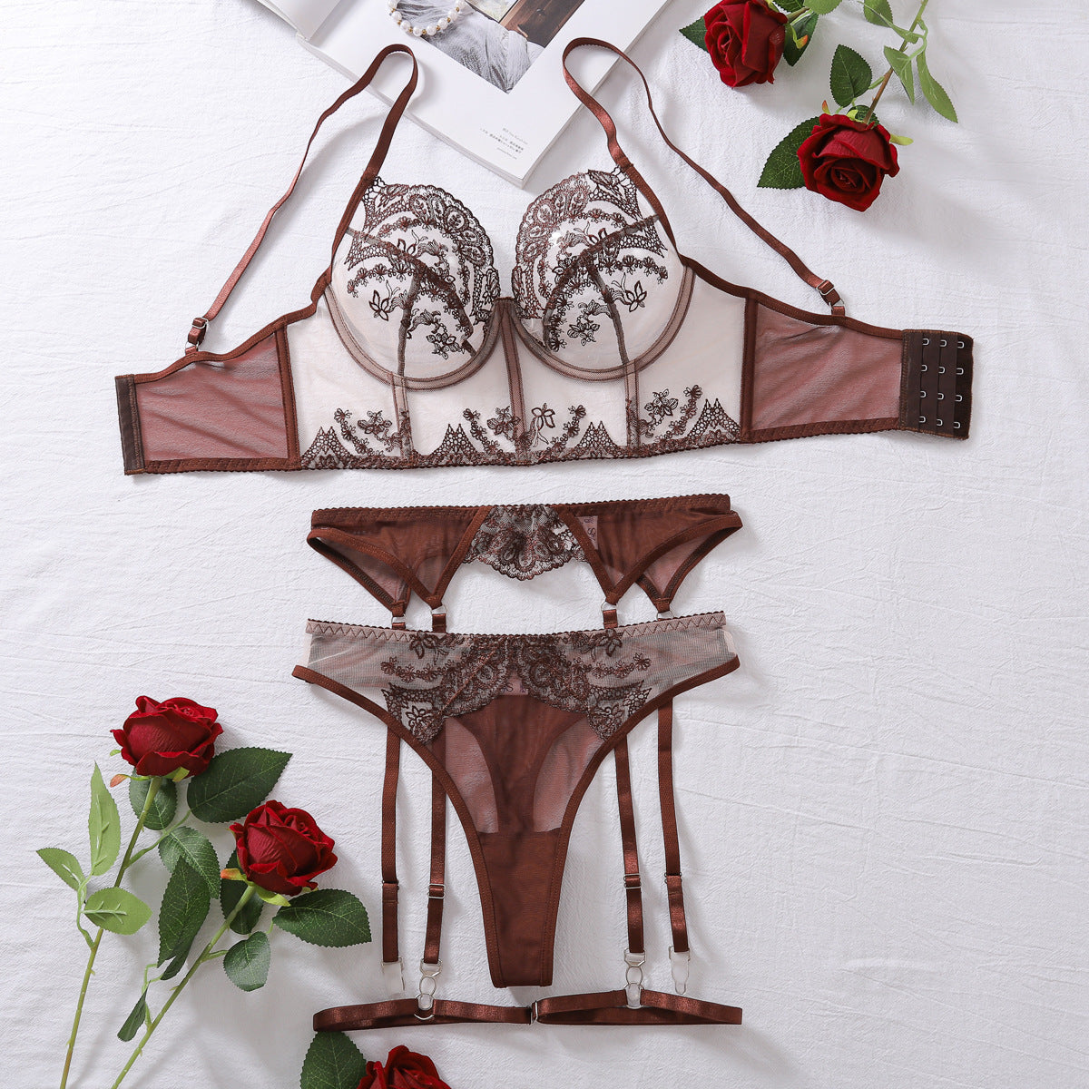 French sexy embroidery flower soft steel ring lace bra underwear set eprolo