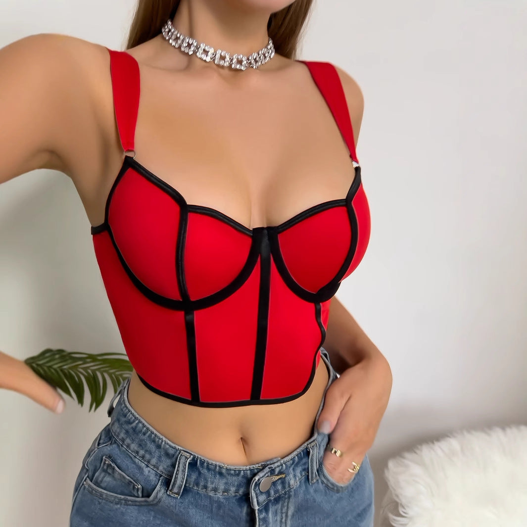 Square Neck Steel Ring Camisole Vest – Low-Cut Crop Top in Red | KYLALINGERIE