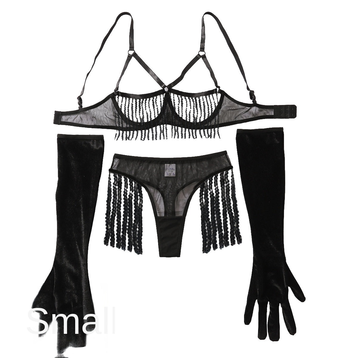 Sexy lingerie three piece set see through mesh glitter chain fun suit with gloves eprolo