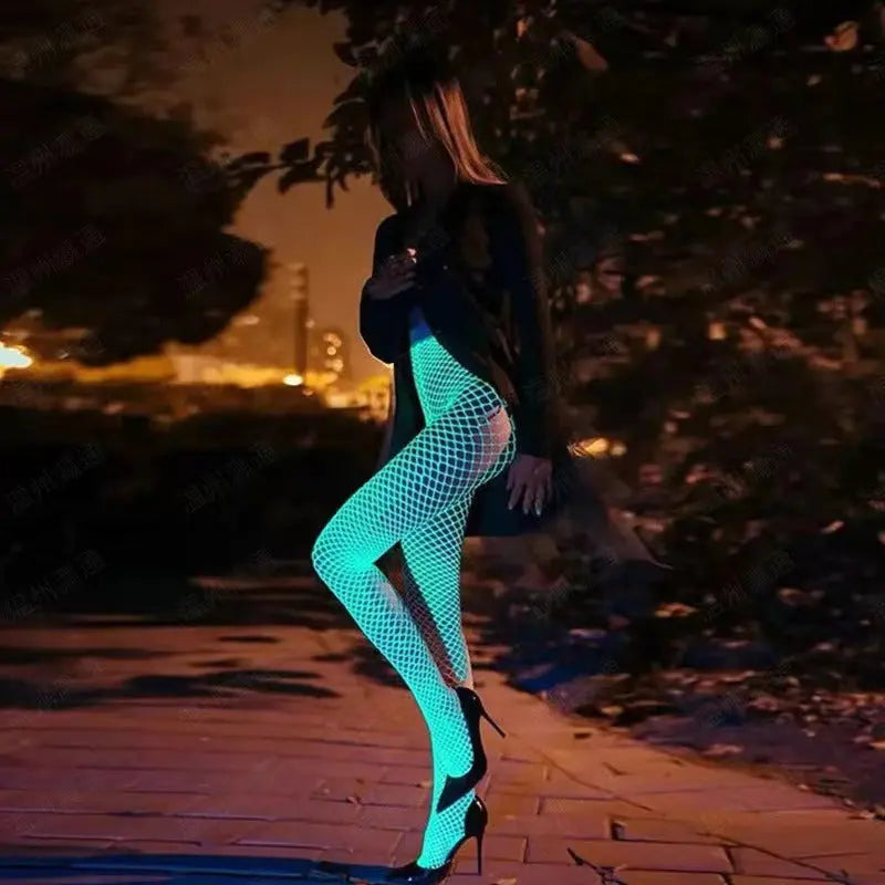 Glow In The Dark Pantyhose Sexy Lingerie With Hollow Mesh Stockings And Fishnet Stockings eprolo
