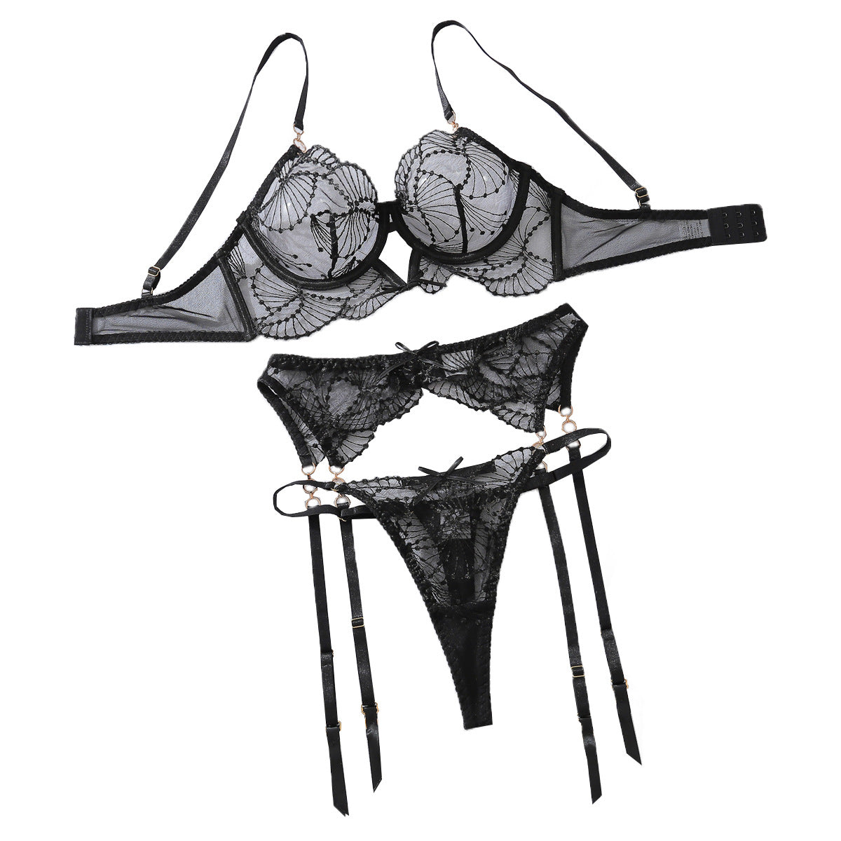 Perspective Embroidered Sexy Bra Set with Sexy Lace Underwear and Underwear Three Piece Set eprolo