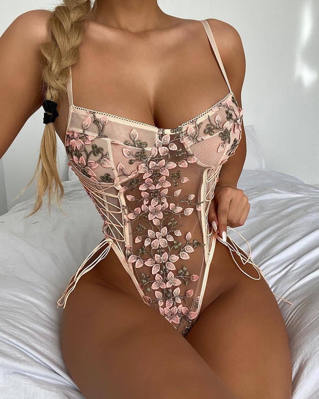Erotic Lingerie Lace Flower Embroidery Lace-Up Sexy Perspective Temptation Jumpsuit For Women eprolo