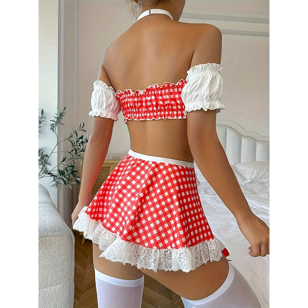 Sexy and Tempting Lingerie 4-Piece Set Passionate Maid Uniform for Women